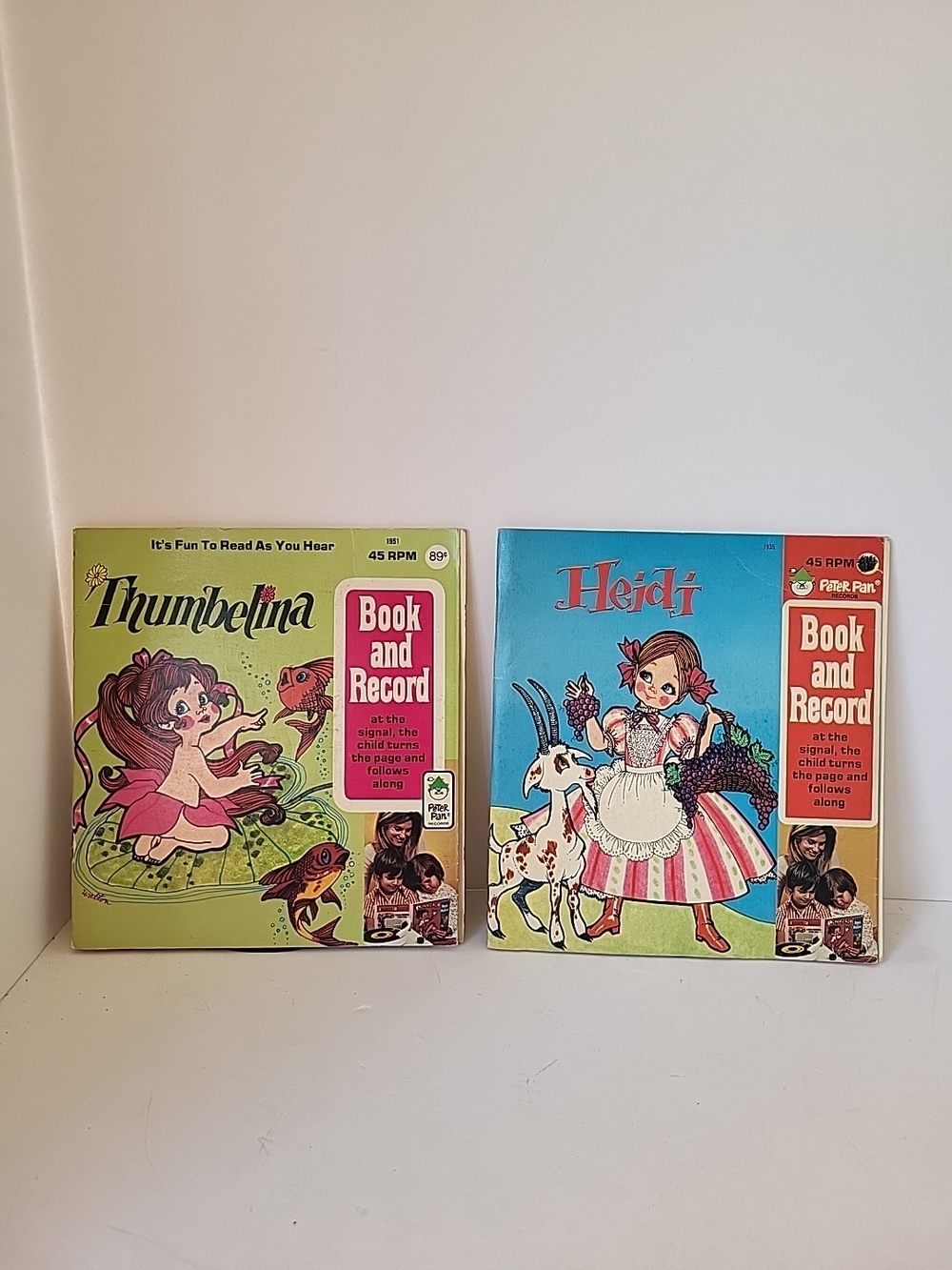 Vintage 1970s Peter Pan Book/Record Set Lot Of 2 Heidi Thumbelina